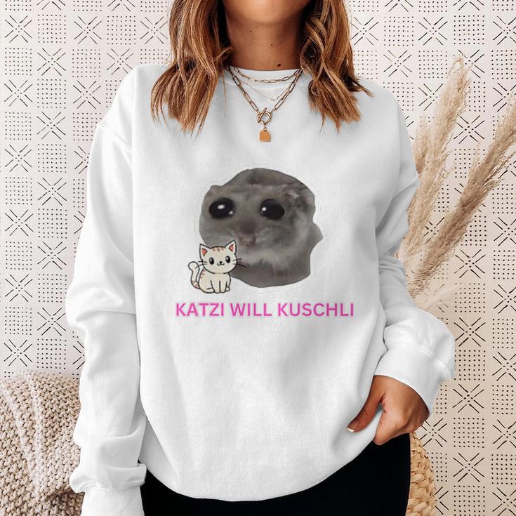 Katzi Will Kuschli Sad Hamster Meme Sweatshirt Geschenke für Sie