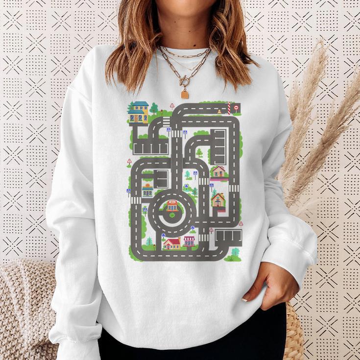 Kid Play Cars On Dad Back Race Track Mat Fathers Day Sweatshirt Gifts for Her