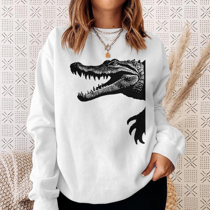 Krokodil Silhouette Mit Kralle Fun Mitgebsel Füratertag Sweatshirt Geschenke für Sie