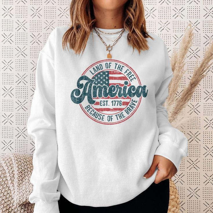 Land Of The Free Because Of The Brave Vintage 4Th Of July Sweatshirt Gifts for Her