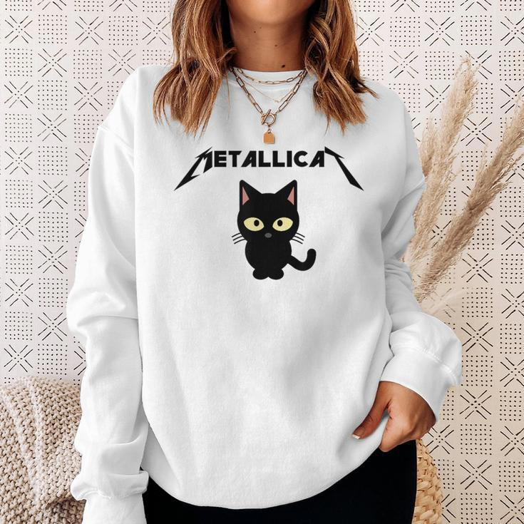 Metallicat Black Cat Lover Rock Heavy Metal Music Joke Sweatshirt Gifts for Her