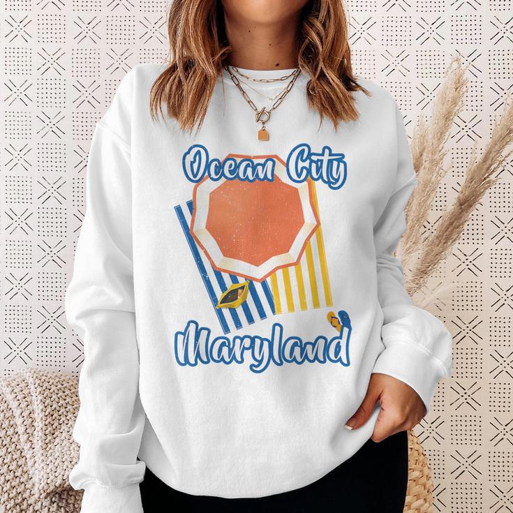 Ocean City Maryland Beach Striped Towel Umbrella Sweatshirt Gifts for Her