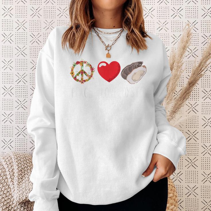 Oyster Heart Love Peace Mollusc Shucker Seafood Lover Sweatshirt Gifts for Her