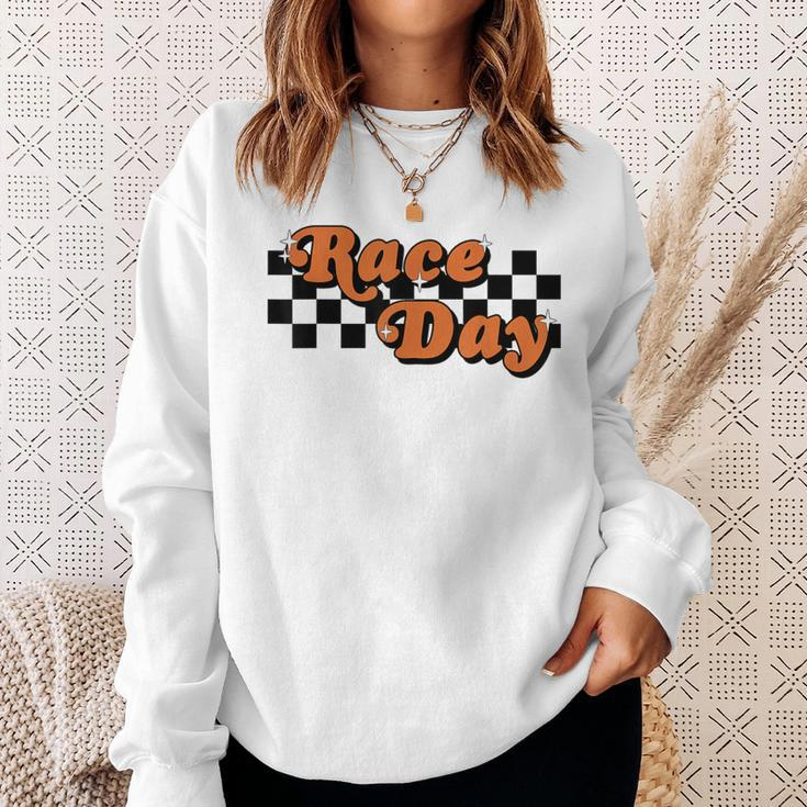 Race Day Checkered Flag Racing Driver Cheer Mama Sweatshirt Gifts for Her