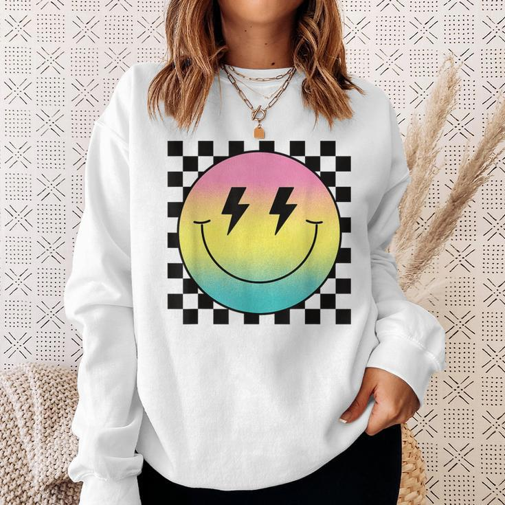 Rainbow Smile Face Cute Checkered Smiling Happy Face Sweatshirt Gifts for Her