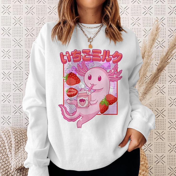 Retro Strawberry Milk Anime Kawaii Axolotl Strawberry Milk Pink Sweatshirt Geschenke für Sie