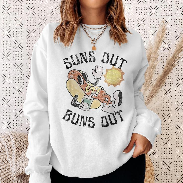 Retro Suns Out Buns Out Cute Hot Dog Bbq Fourth Of July Sweatshirt Gifts for Her