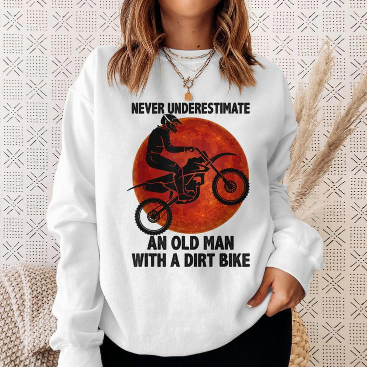 Retro Sunset Never Underestimate An Old Man With A Dirt Bike Sweatshirt Gifts for Her