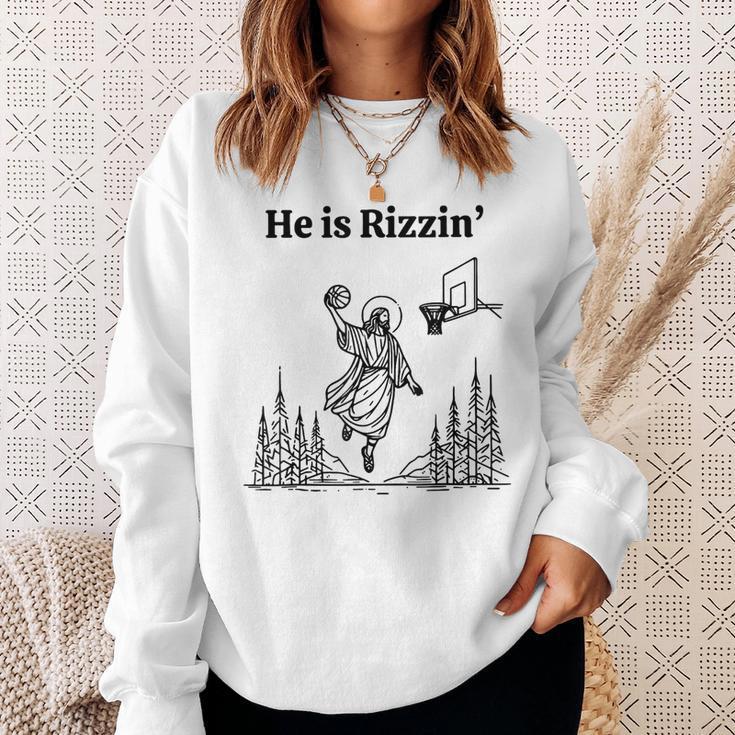 He Is Rizzin Easter Of Jesus Playing Basketball Jesus Sweatshirt Gifts for Her