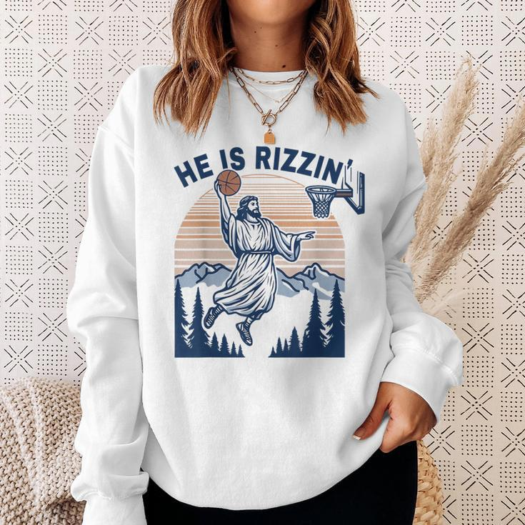 He Is Rizzin Jesus Playing Basketball Meme Christian Sweatshirt Gifts for Her