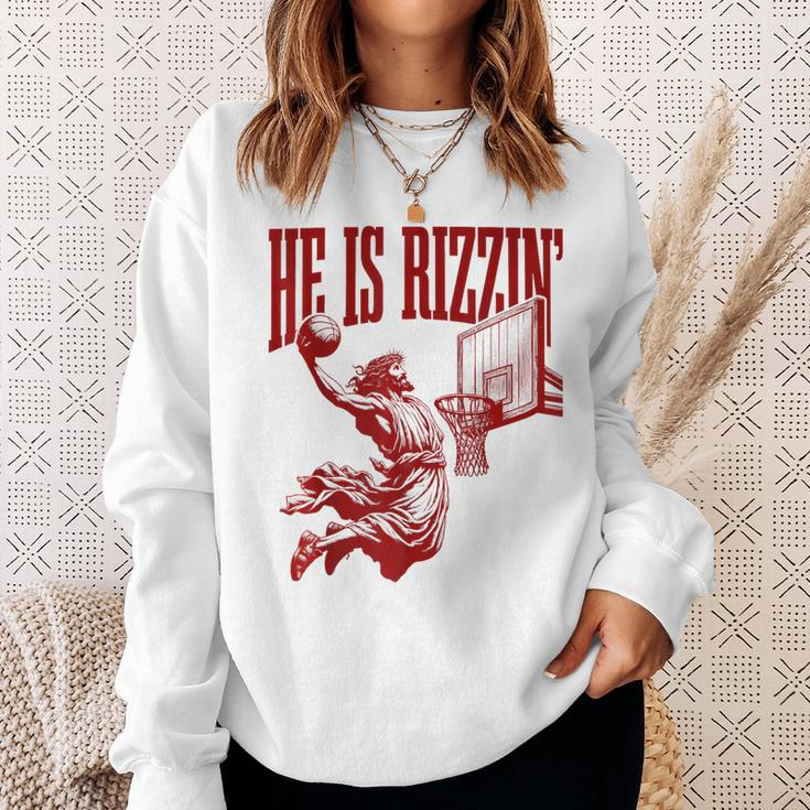 He Is Rizzin Jesus Basketball Easter Meme Sweatshirt Gifts for Her
