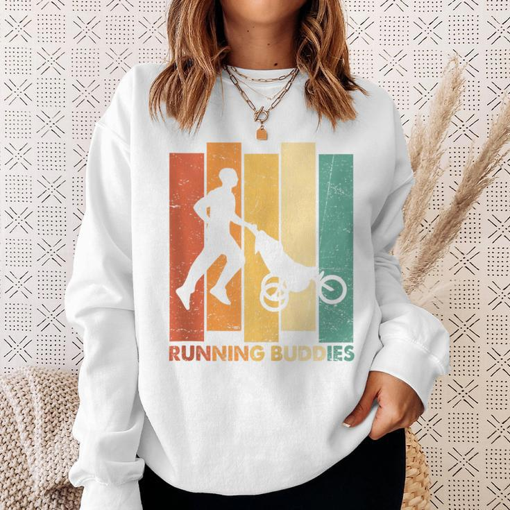 Running Buddies Buggy Baby Stroller Dad Vintage Runner Sweatshirt Gifts for Her