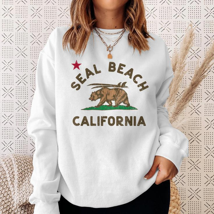 Seal Beach California Beach Flag Bear Surf Ca Vintage Sweatshirt Gifts for Her
