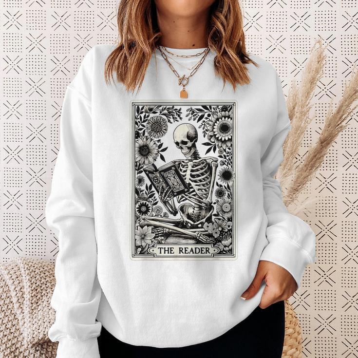 Skeleton Reading Book The Reader Tarot Card Book Sweatshirt Gifts for Her