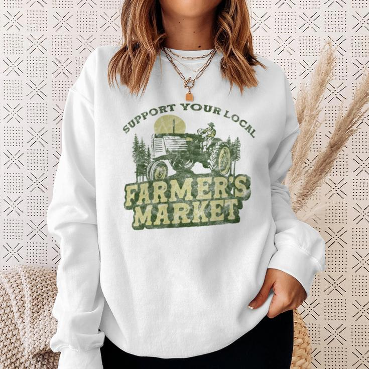 Support Your Local Farmers Market Vintage Tractor Retro Sweatshirt Gifts for Her