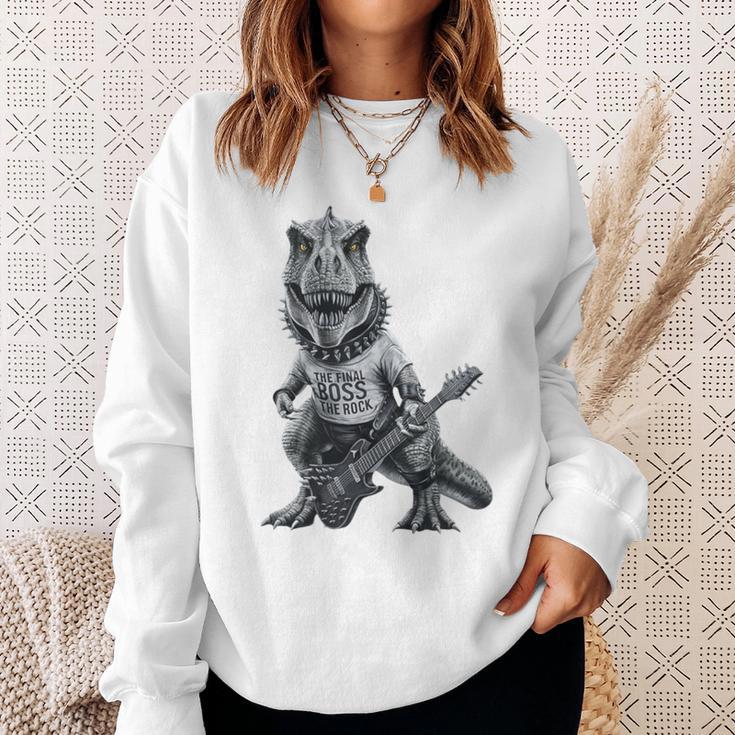 T-Rex Final BossThe Rock Vintage Music Dinosaur Sweatshirt Gifts for Her