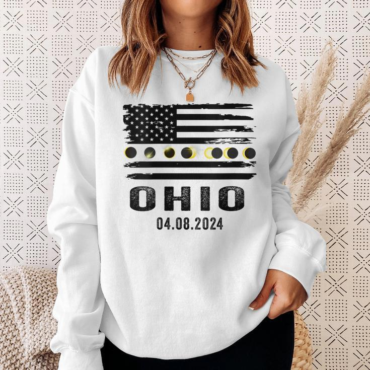 Total Solar Eclipse 2024 Totality Ohio Usa American Flag Sweatshirt Gifts for Her