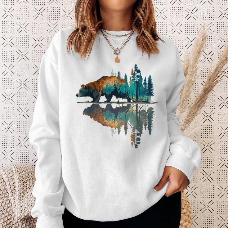 Trees Reflection Wildlife Nature Animal Bear Outdoor Forest Sweatshirt Gifts for Her