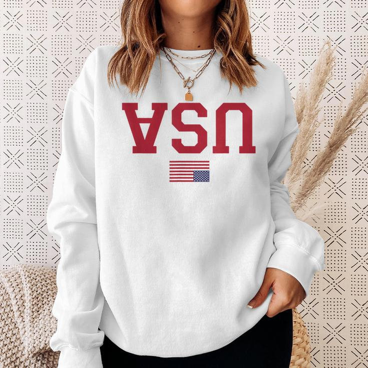 Upside Down Usa Flag In Distress Us Constitution Usa Pride Sweatshirt Gifts for Her