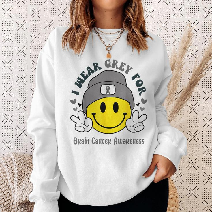 I Wear Gray For Brain Cancer Awareness Brain Tumor Family Sweatshirt Gifts for Her