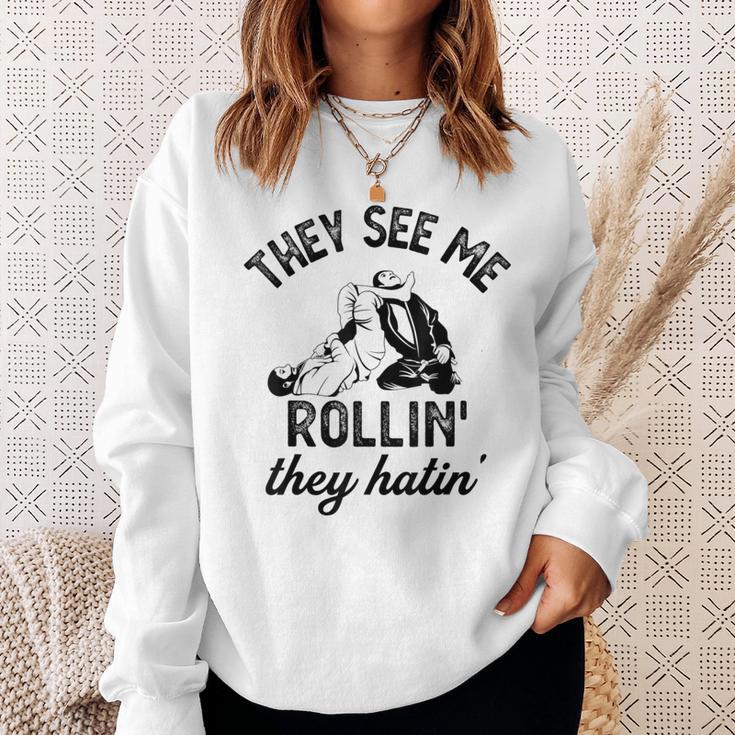 They See Me Rolling They Hatin' Vintage Armbar Jiu-Jitsu Bjj Sweatshirt Gifts for Her