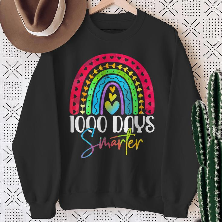 1000 Days Smarter Happy 1000Th Day Of School Rainbow Sweatshirt Gifts for Old Women