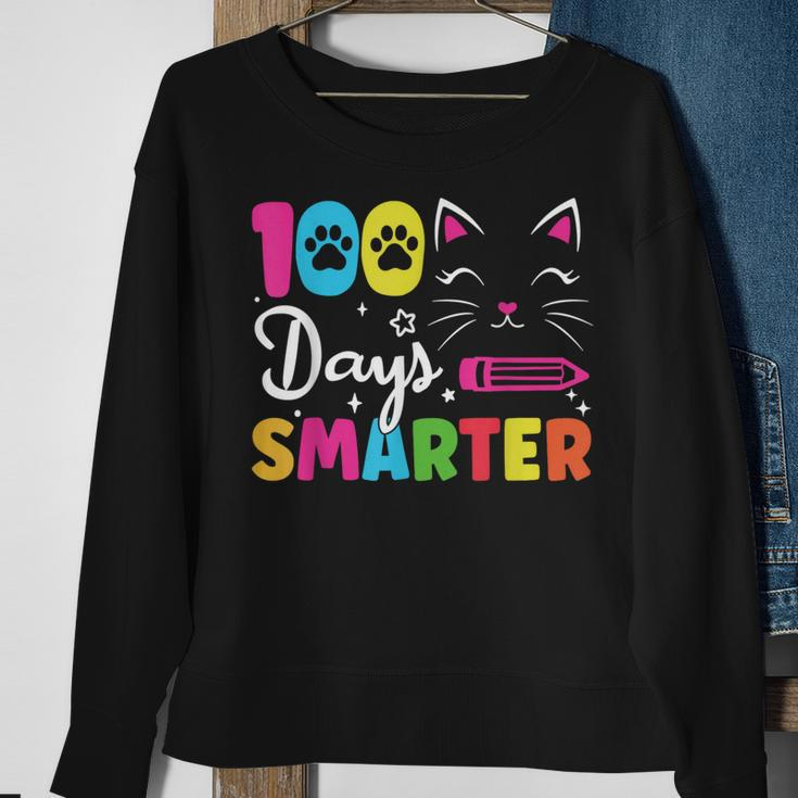 100Th Day Of School Students 100 Days Love Of Cats Smarter Sweatshirt Gifts for Old Women