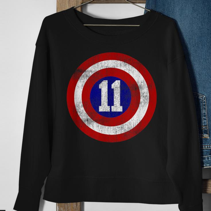 11 Year Old 11Th Birthday Party Distressed Captain Sheild Sweatshirt Gifts for Old Women