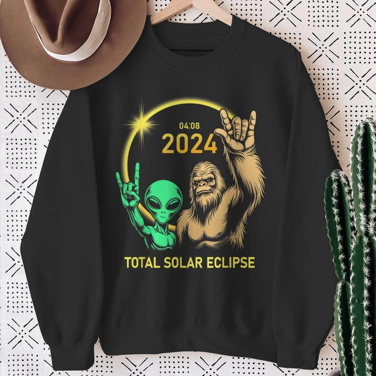 2024 Solar Eclipse Alien Bigfoot Rock April Total Eclipse Sweatshirt Gifts for Old Women