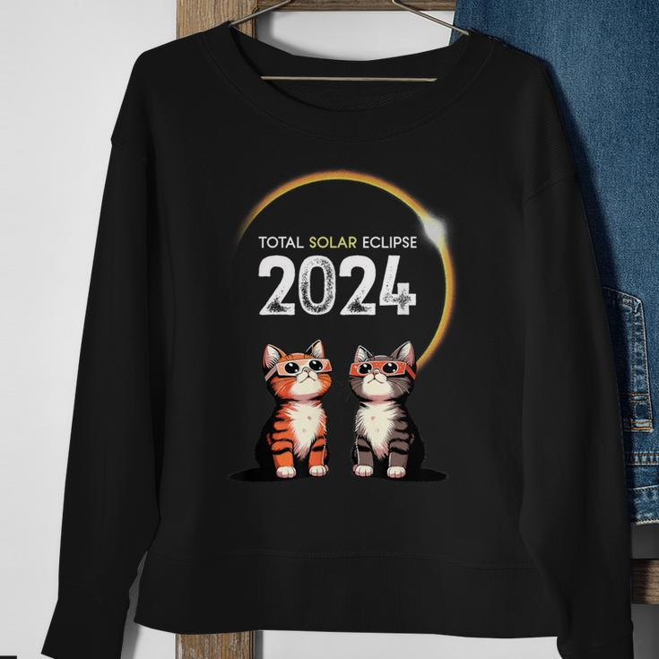 2024 Solar Eclipse Cat Wearing Solar Eclipse Glasses Sweatshirt Gifts for Old Women