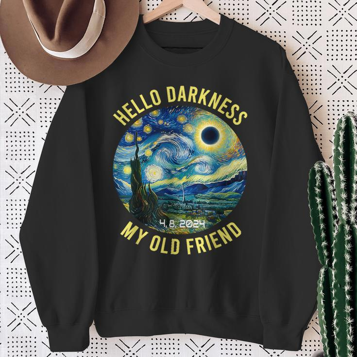 2024 Solar Eclipse Hello Darkness My Old Friend Starry Night Sweatshirt Gifts for Old Women