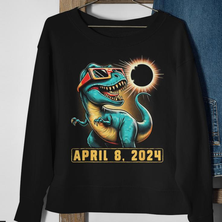2024 Solar Eclipse T-Rex Wearing Solar Eclipse Glasses Sweatshirt Gifts for Old Women