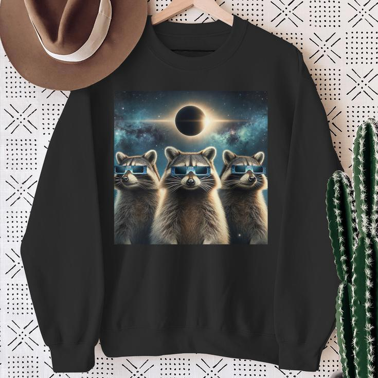 2024 Solar Eclipse Three Raccoons Wearing Glasses Totality Sweatshirt Gifts for Old Women