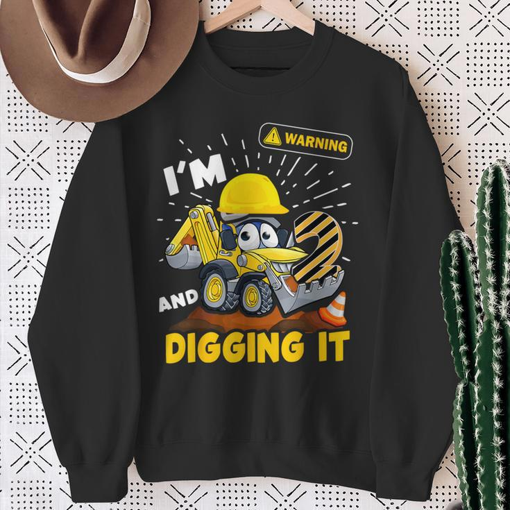 2Nd Birthday Boys Construction Excavator 2 Years Old Digger Sweatshirt Gifts for Old Women