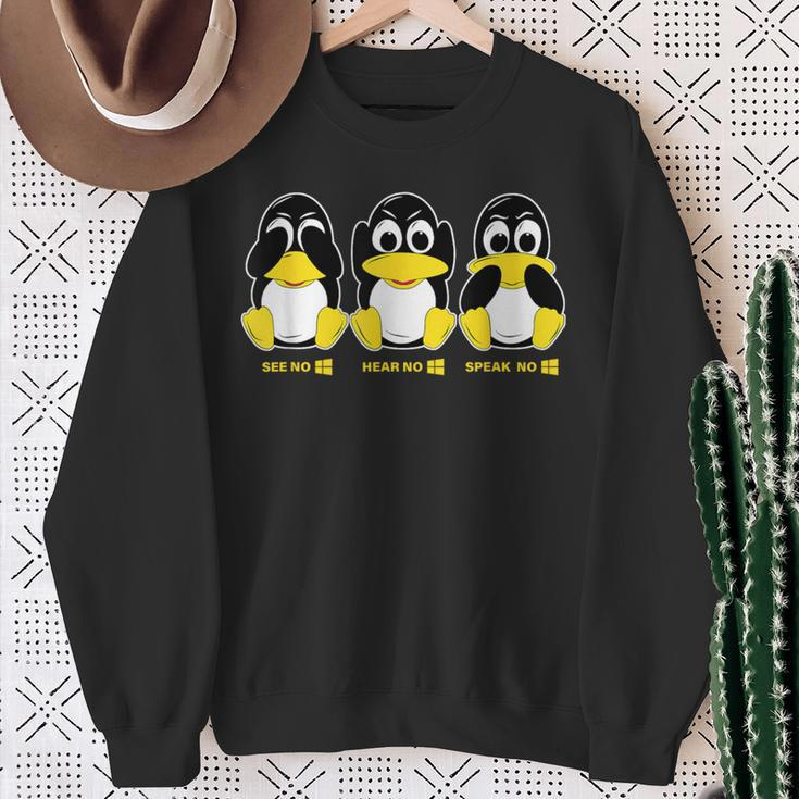 3 Linux Penguins Hörre Sehen Sprechen Kein Win Informatiker Sweatshirt Geschenke für alte Frauen