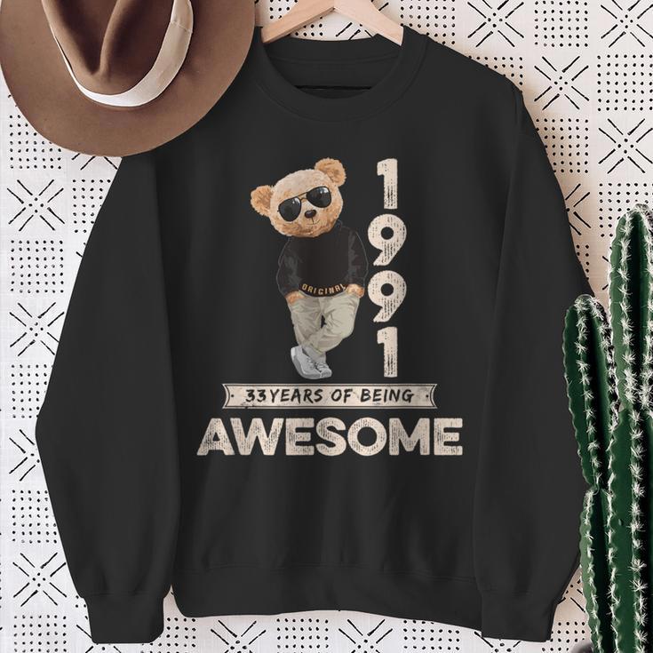 33 Geburtstag Herren Damen 1991 Original Awesome Teddybär Sweatshirt Geschenke für alte Frauen