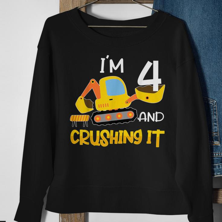 4Th Birthday Four 4Yr Construction Lover 4 Years Old Boy Sweatshirt Gifts for Old Women