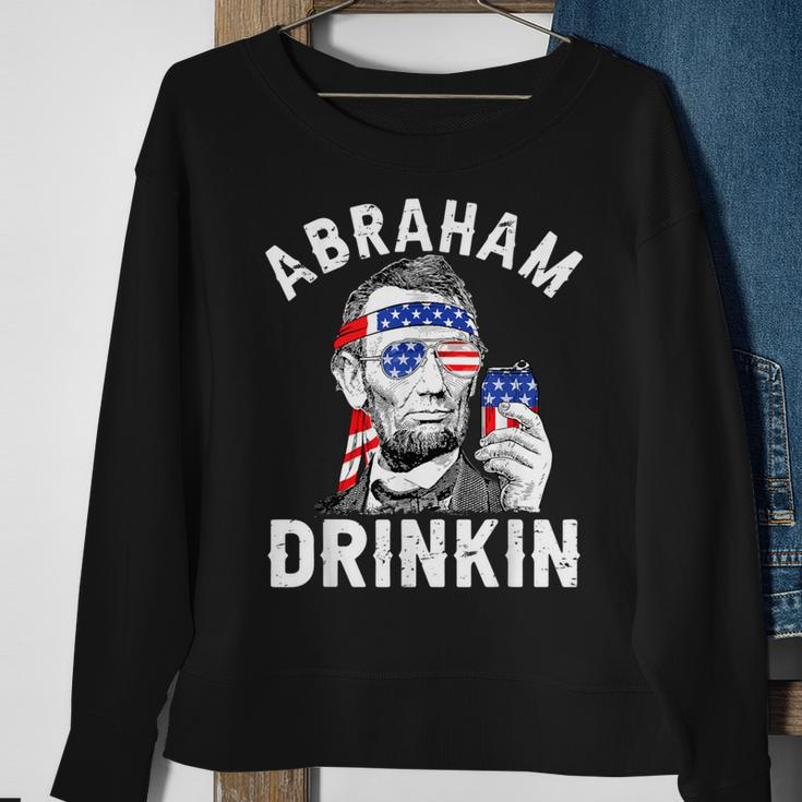 4Th Of July Abraham Drinking Merica Abe Lincoln Beer Lover Sweatshirt Gifts for Old Women