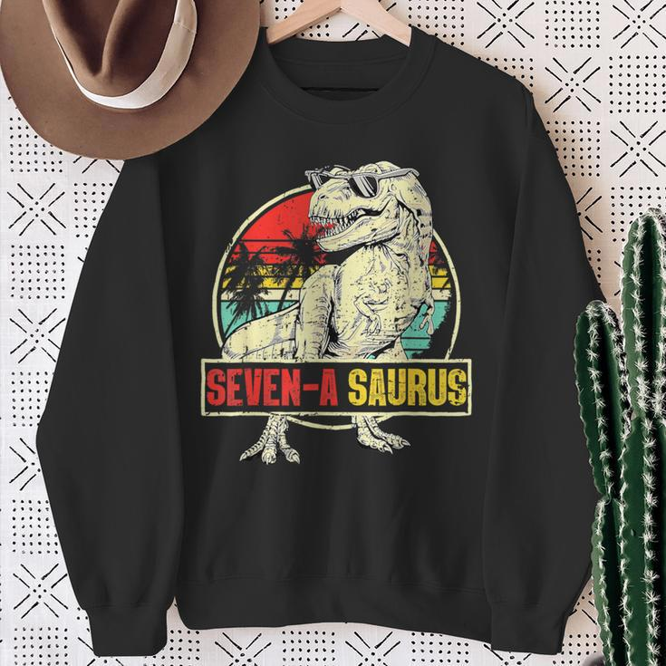 7 Year Old Dinosaur Birthday 7ThRex Dino Seven Saurus Sweatshirt Gifts for Old Women