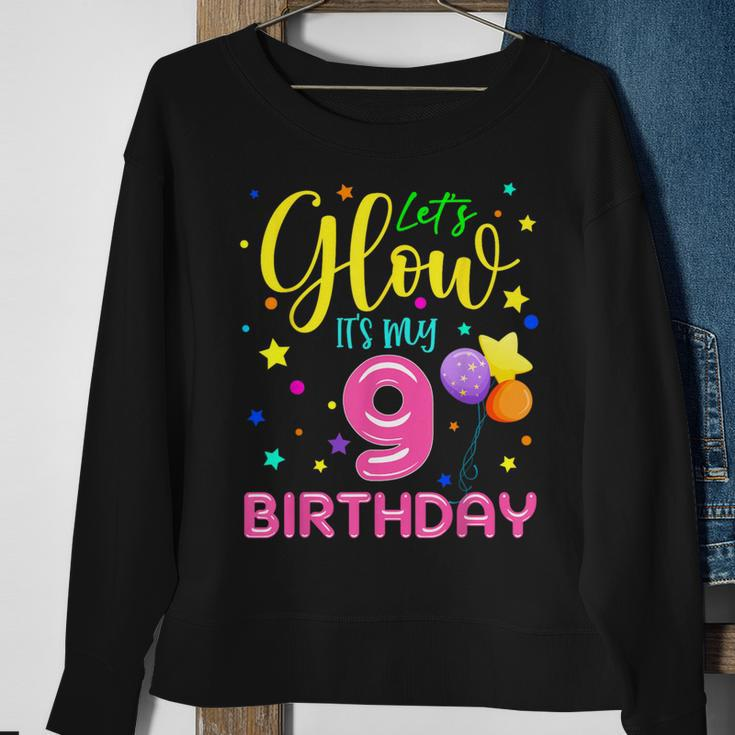 9Th B-Day Let's Glow It's My 9 Year Old Birthday Matching Sweatshirt Gifts for Old Women