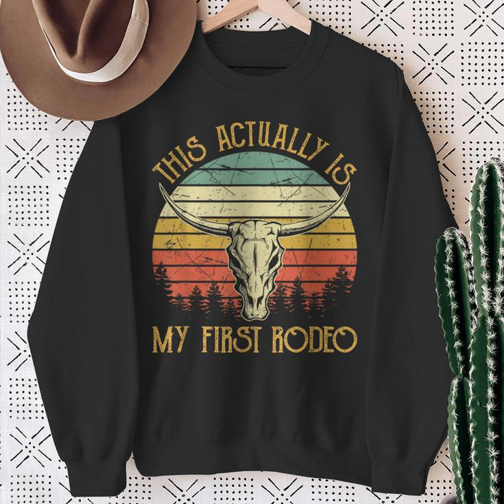 This Actually Is My First Rodeo Country Western Bull Skull Sweatshirt Gifts for Old Women