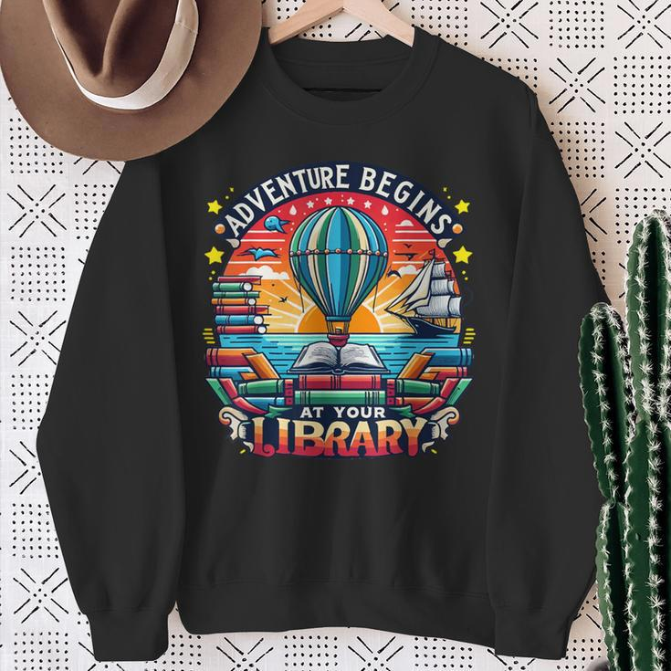 Adventure Begins At Your Library Summer Hot Balloon 2024 Sweatshirt Gifts for Old Women