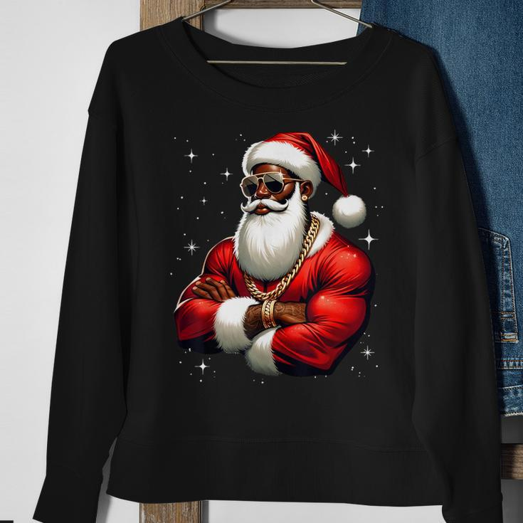 African American Santa Claus Family Christmas Black Sweatshirt Gifts for Old Women