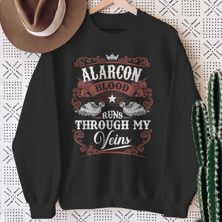 Alarcon Blood Runs Through My Veins Vintage Family Name Sweatshirt Gifts for Old Women