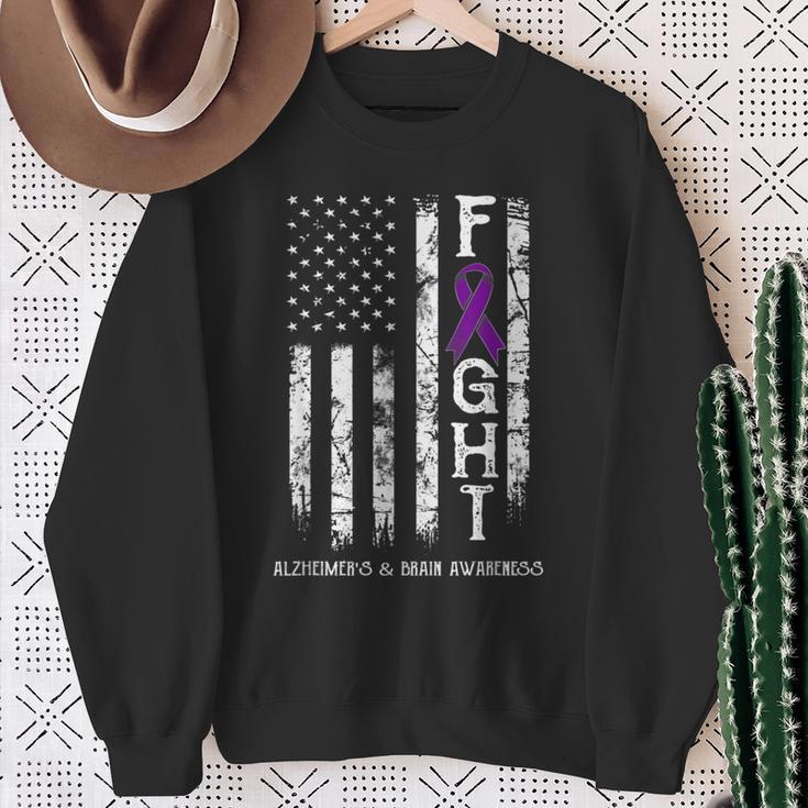 Alzheimer's And Brain Warrior Us Flag Sweatshirt Gifts for Old Women