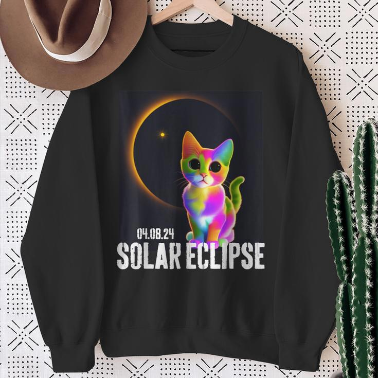 America Totality 04 08 24 Total Solar Eclipse 2024 Cute Cat Sweatshirt Gifts for Old Women