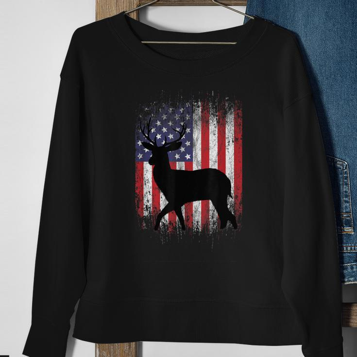 American Deer Hunting Patriotic Hunter Flag Whitetail Buck Sweatshirt Gifts for Old Women