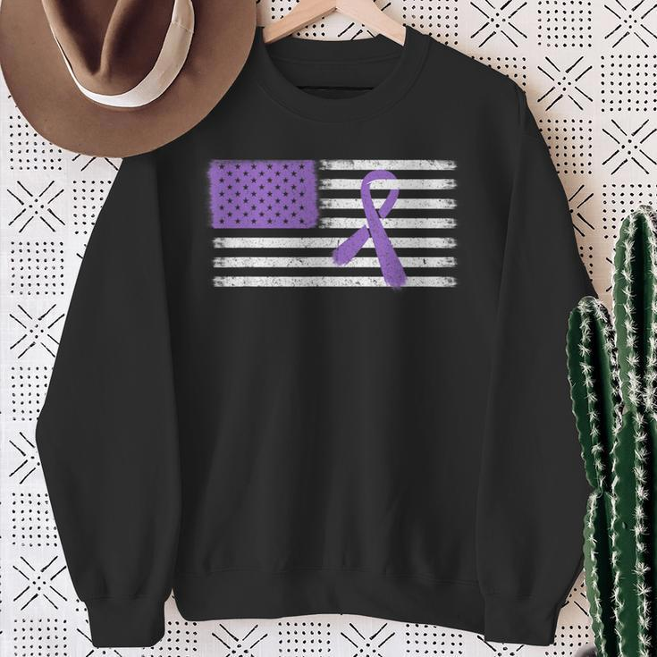 American Flag Alzheimer's & Epilepsy Ribbon Awareness Sweatshirt Gifts for Old Women