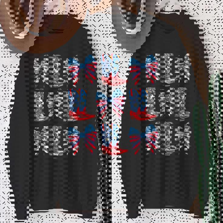 American Flag Boots And Bows 4Th Of July Cowgirl Western Sweatshirt Gifts for Old Women