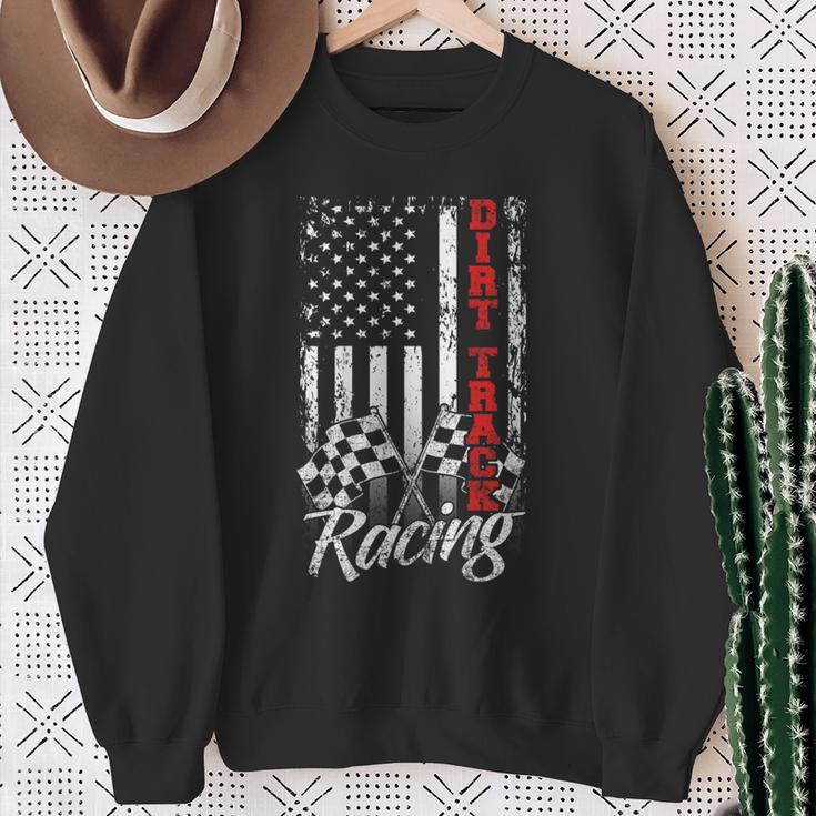 American Flag Dirt Track Racing Car Bike Driver Back Print Sweatshirt Gifts for Old Women